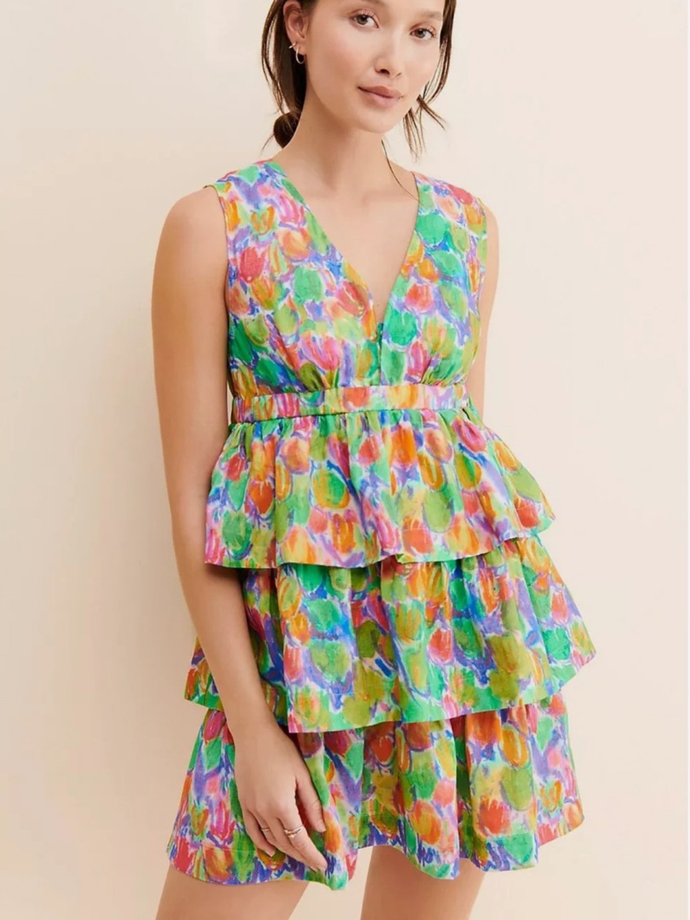 Hope for Flowers Tracy Reese Anthropologie Linen Tiered Mini Dress - small